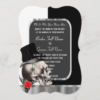 Classy black and white gothic skull wedding invitation