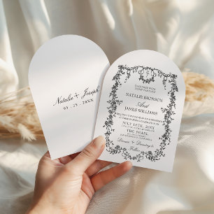 Classy Black And White Monogram Arched Wedding Invitation