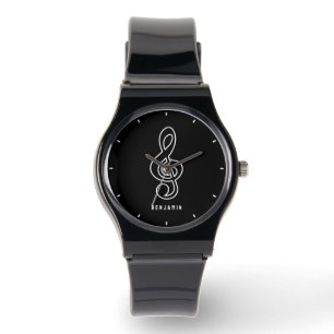 Classy Black and White Music Symbol Monogram  Watch