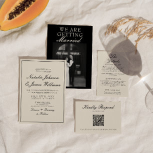Classy Black And White Old Money Photo Wedding Invitation