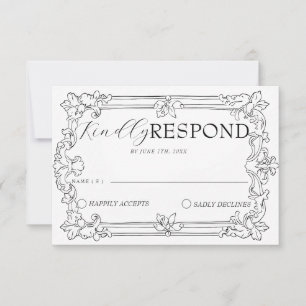 Classy Black And White Old Money Retro Wedding RSVP Card