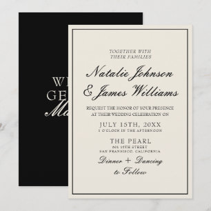 Classy Black And White Old Money Vintage Wedding Invitation