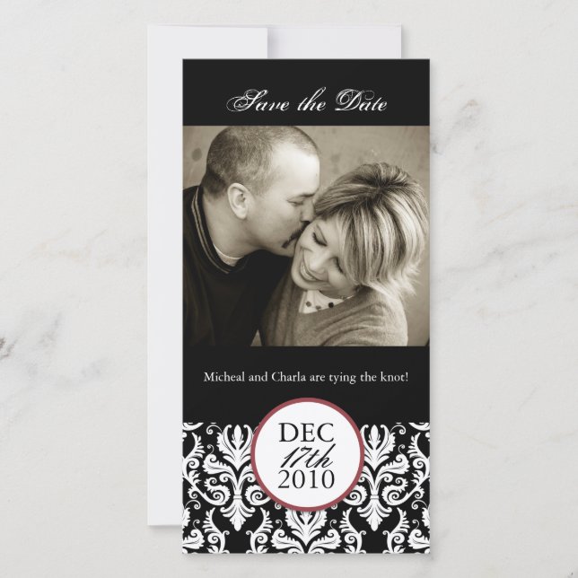 Classy Black and White Save the Date Photocard (Front)