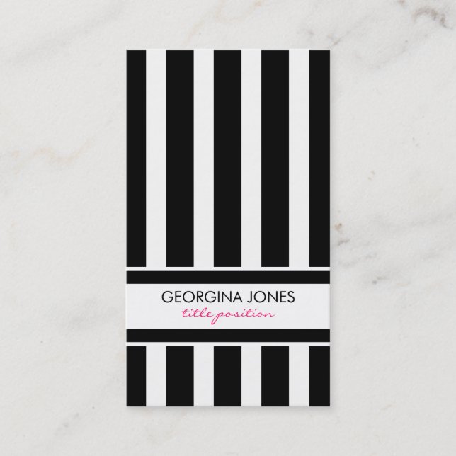 Classy Black And White Stripes Pattern Business Card (Front)