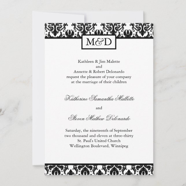 Classy Black and White Wedding Invitation (Front)