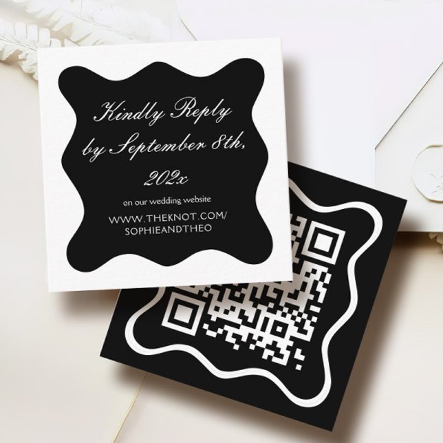 Classy Black and White Wedding RSVP Qr Code Enclosure Card (Creator Uploaded)