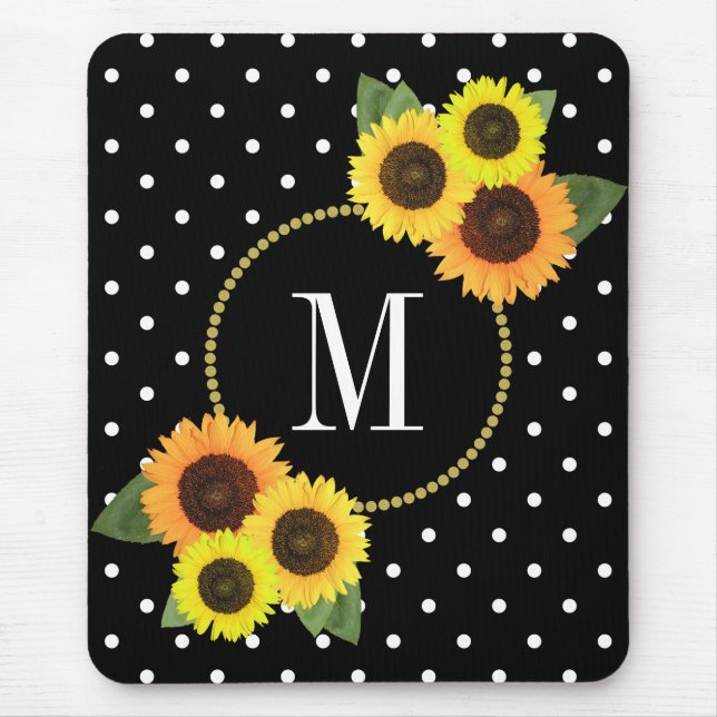 Classy Black Antique Floral Polka Dots Monogram Mouse Mat (Front)