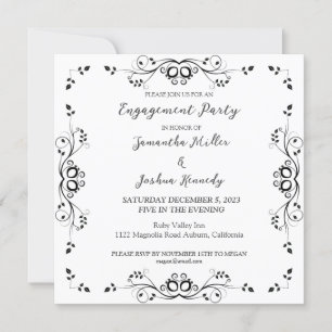 Classy Black Border Engagement Party Invitation