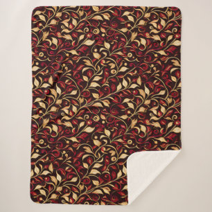 Classy Black, Burgundy and Gold Christmas Foliage Sherpa Blanket