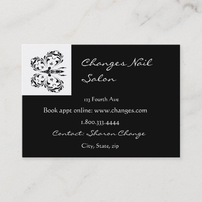 Classy Black Butterfly Nail Salon Business Card (Front)