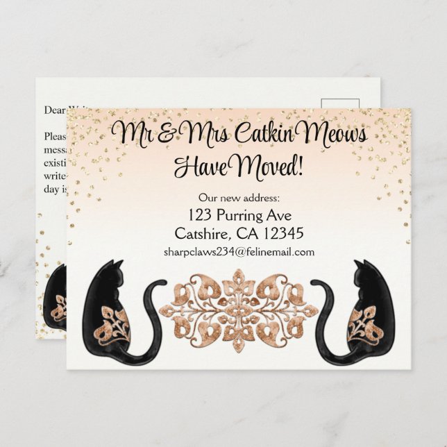 Classy Black Cat, We’ve Moved, New Address Postcar Postcard (Front/Back)