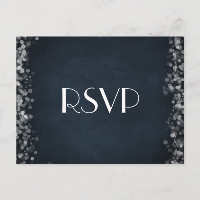 Classy Black Chalkboard Bokeh Lights RSVP Invitation Postcard (Front)