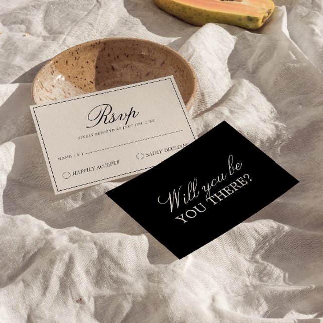 Classy Black Cream Old Money Fancy Wedding RSVP Card (Creator Uploaded)