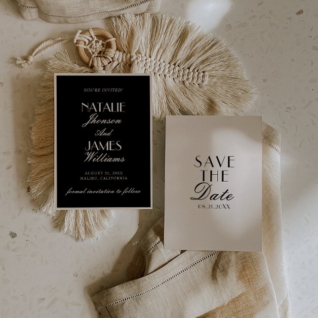 Classy Black Cream Old Money Luxury Chic Wedding Save The Date (Creator Uploaded)