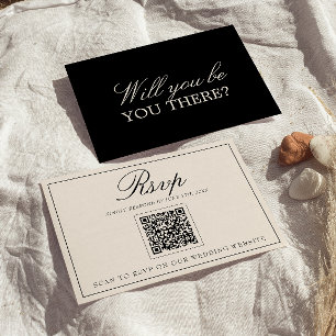 Classy Black Cream Old Money QR Code Wedding RSVP Card