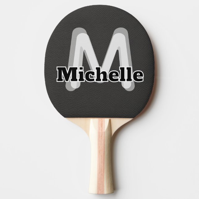 Classy Black Custom Two-Colour Monogram and Name  Ping Pong Paddle (Front)