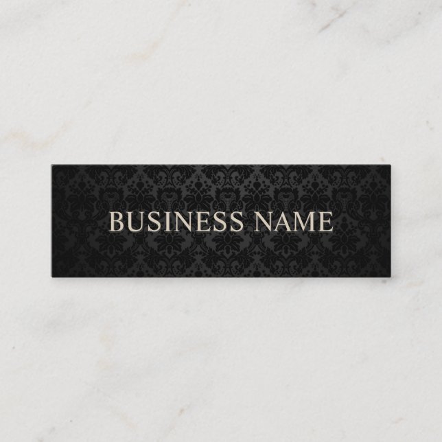 Classy Black Damask Mini Business Cards (Front)