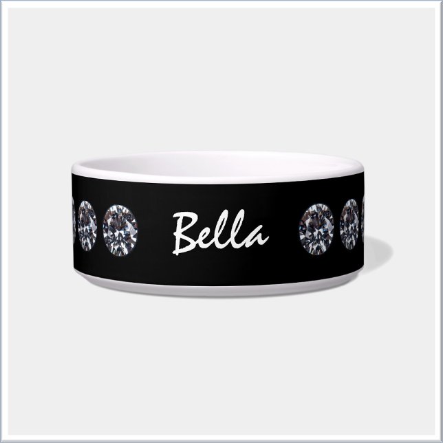 Classy Black Diamond Decorated Ceramic Pet Bowl (Creator Uploaded)