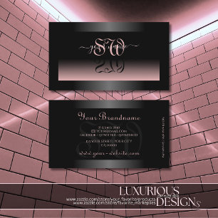 Classy Black Dusty Pink Gradient and Initials Chic Business Card