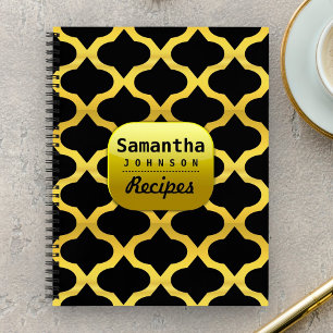 Classy Black Faux Gold Custom Name Cookbook Recipe Notebook