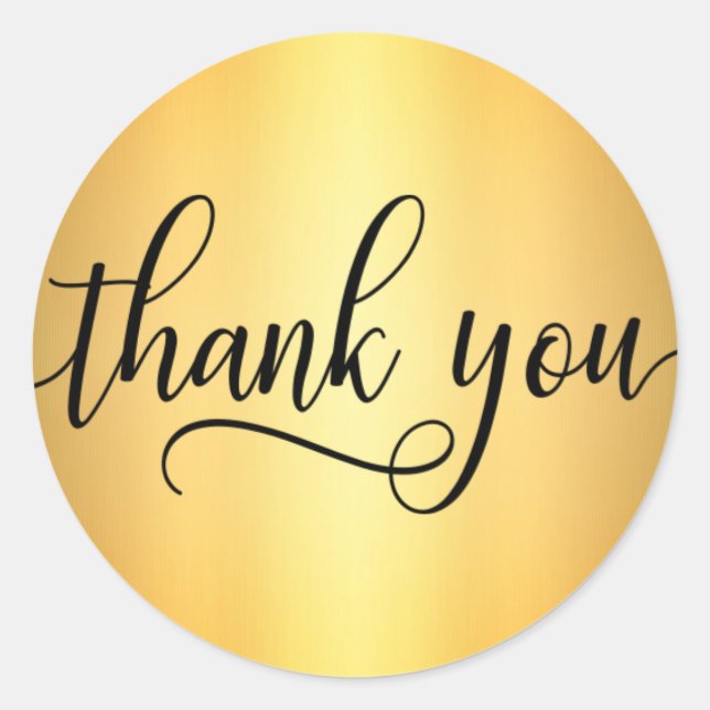 Classy Black Faux GOLD foil Script Thank You Classic Round Sticker (Front)