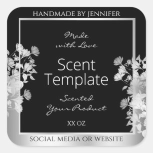 Classy Black Floral Product Packaging Label Silver