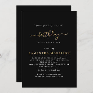 Classy Black Gold Any Age Birthday Invitation