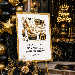 Classy Black Gold Birthday Queen Glitter Welcome S Poster