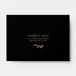 Classy Black & Gold Botanical Wedding RSVP  Envelope