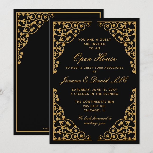 classy Black Gold Corporate party Invitation (Front/Back)
