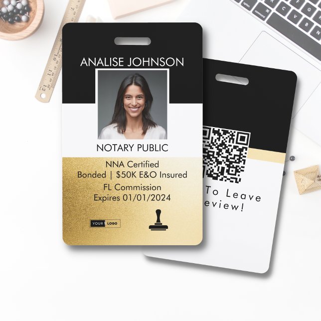 Classy Black & Gold Custom Notary ID  Badge (Creator Uploaded)