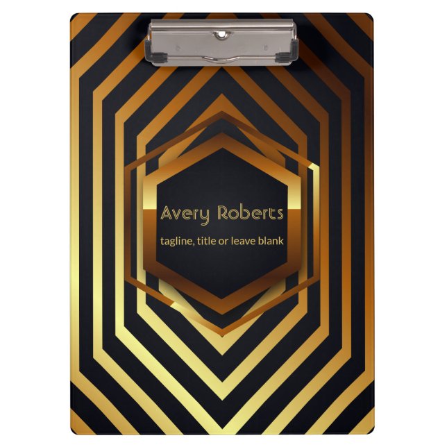 Classy black gold Elegant Professional geometric Clipboard (Front)