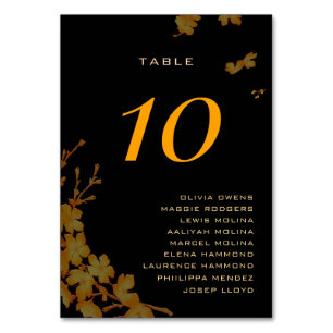 Classy Black & Gold Floral Guest Names  Table Number