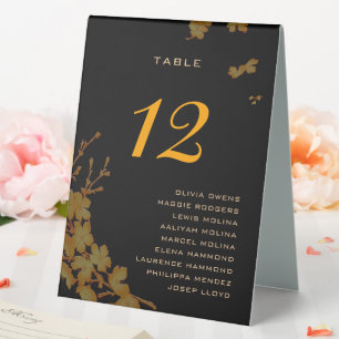 Classy Black Gold Floral Guest Names Table Number