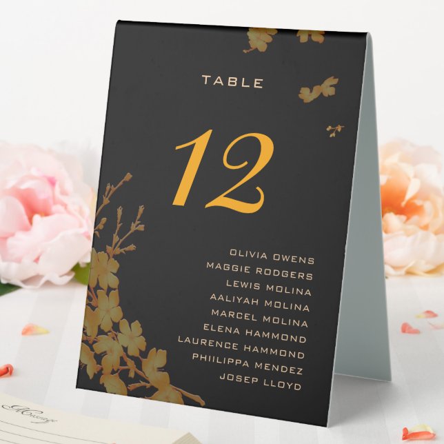 Classy Black Gold Floral Guest Names Table Number (In SItu (Wedding))