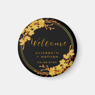 Classy Black & Gold Floral Wedding welcome Magnet