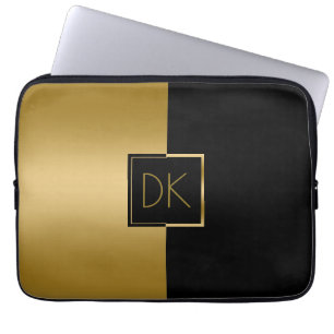 Classy Black & Gold Geometric Design Laptop Sleeve