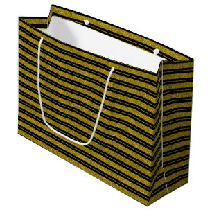 Classy Black Gold Glitter Stripes Gift Bag