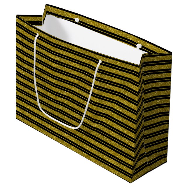 Classy Black Gold Glitter Stripes Gift Bag (Front Angled)