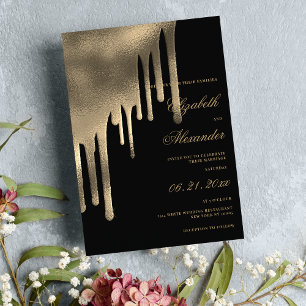 Classy black gold gradient drips wedding theme invitation