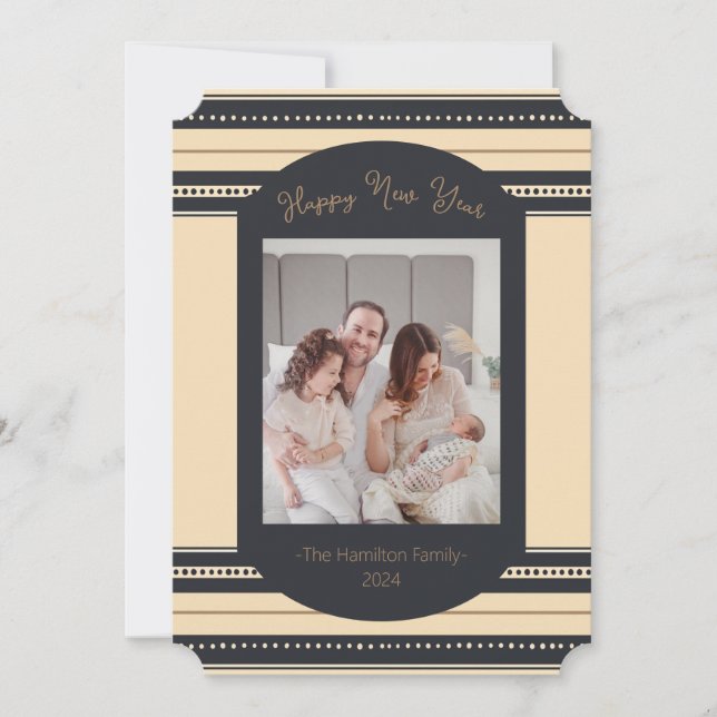 Classy Black Gold Script New Year Card (Front)