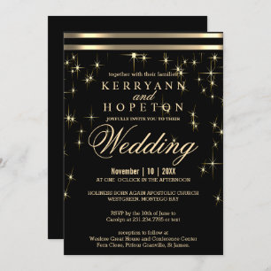 Classy Black & Gold Starlight with Bars  Invitatio Invitation