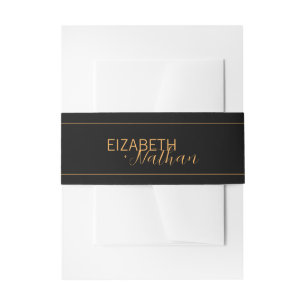 Classy Black & Gold Wedding Newlyweds Names Invitation Belly Band