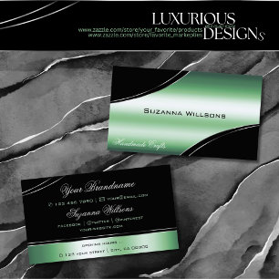 Classy Black Green Curved Decor Lines Shimmering Business Card