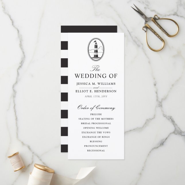 Classy Black Lighthouse Wedding Program Programme (Front/Back In Situ)