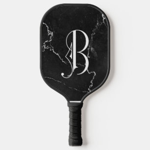 Classy Black Marble Decorative B Personalised Pickleball Paddle