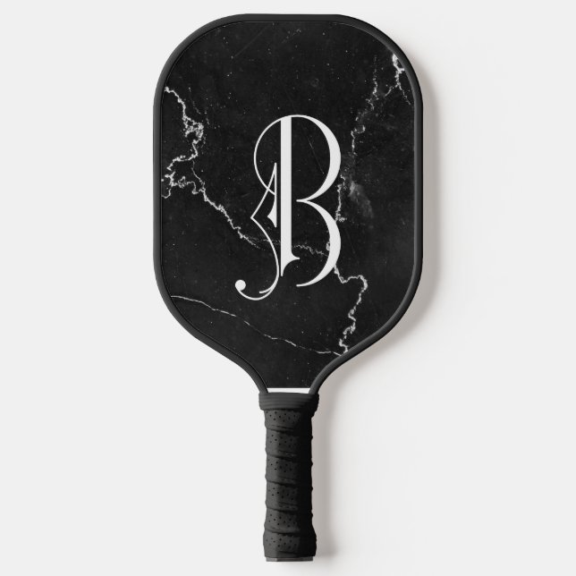 Classy Black Marble Decorative B Personalised  Pickleball Paddle (Front)