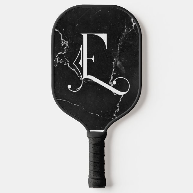 Classy Black Marble Decorative E Personalised  Pickleball Paddle (Front)