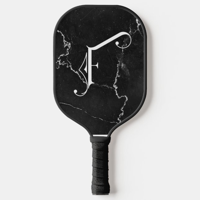 Classy Black Marble Decorative F Personalised  Pickleball Paddle (Front)