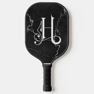 Classy Black Marble Decorative H Personalised Pickleball Paddle